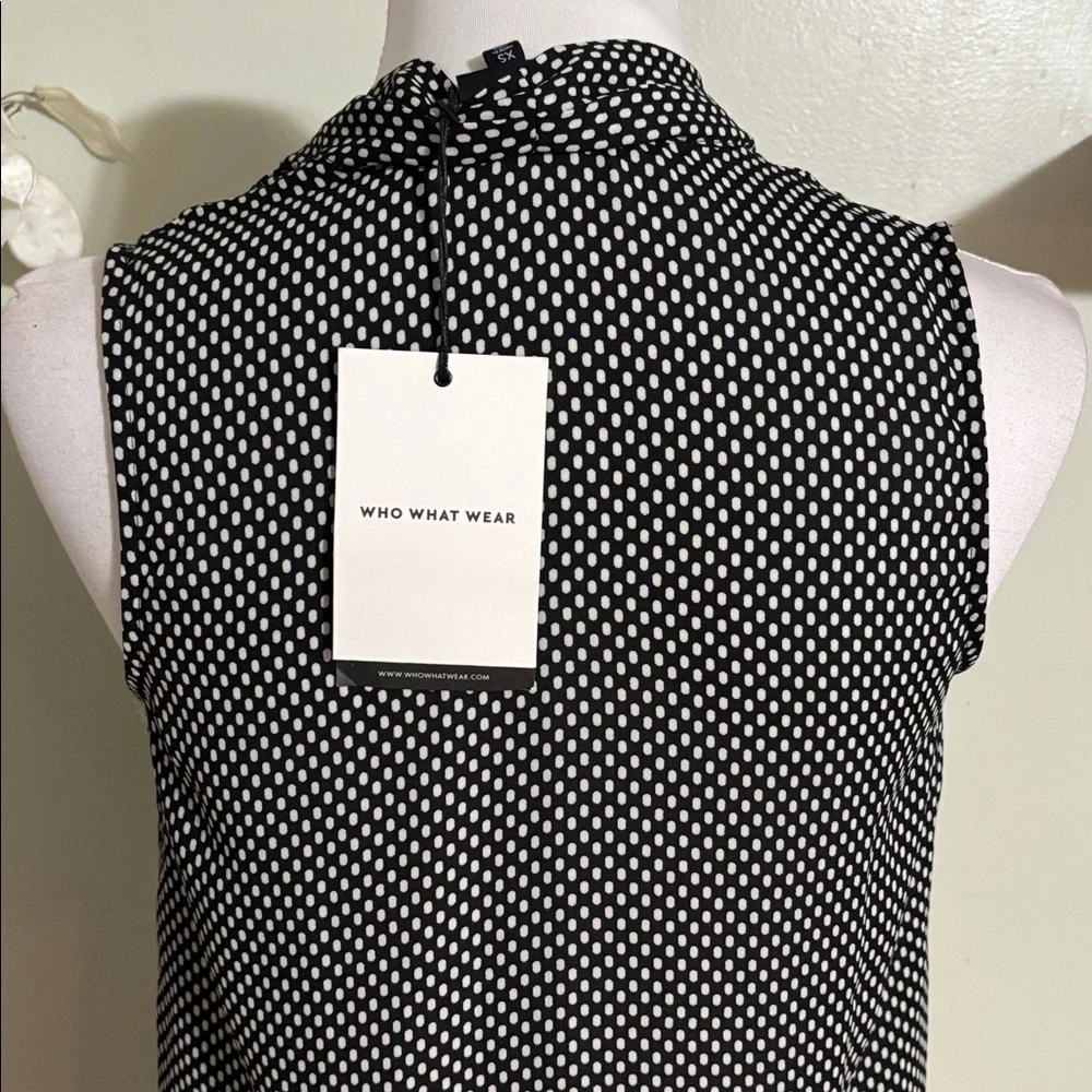 Who What Wear Black White Dotted Blouse
